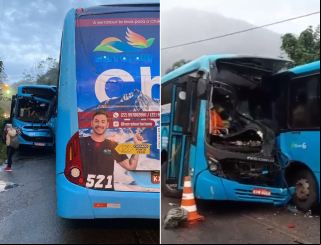 Motorista morre após dois ônibus colidirem de frente em Nova Friburgo, RJ.